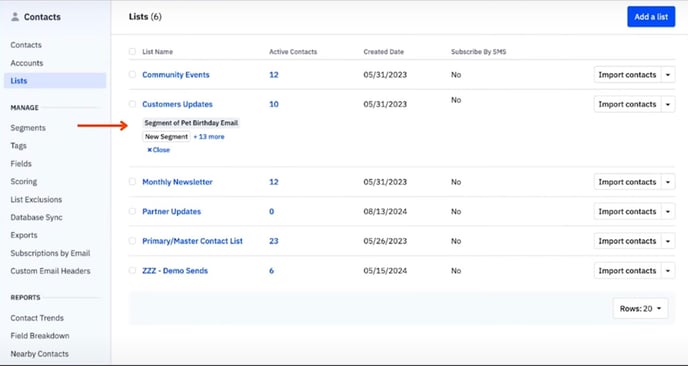 Legacy List Segments