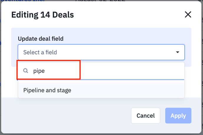 Update deal field modal select or search deal field